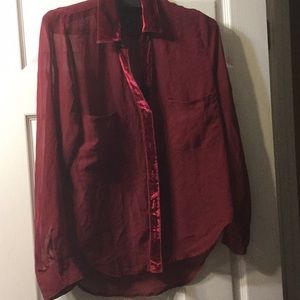 L sheer button down Wet Seal with velvet collar